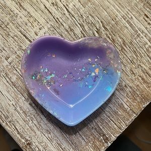 Blue & Purple Heart Dish With Rainbow Iridescent Confetti - Handmade
